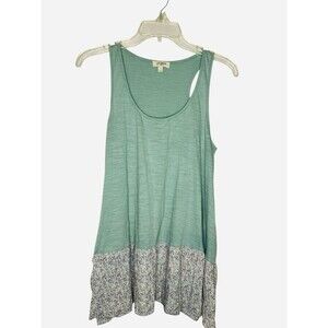 Umgee‎ Women’s Green Tank Top Tunic Floral Bottom Medium Bohemian Racerback